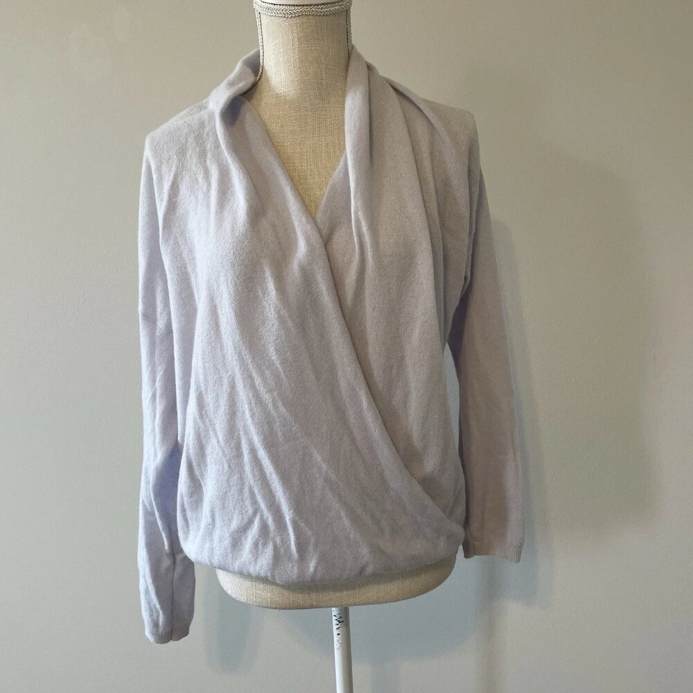 Joie Lien Cashmere Wrap Sweater Size Medium Surplice Ice Blue Quiet Luxury